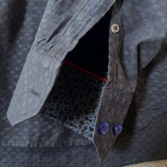 Visconti Men's Dress Shirt Long Sleeve XL Navy Blue Patterned Hidden Button - Picture 8 of 10